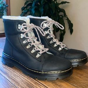 Dr. Martens Docs - Black leather Sherpa lined logger boots. Worn twice 11